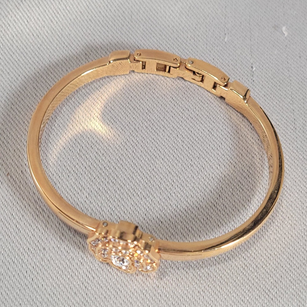 Anne Klein Bangle Bracelet Women Rose Gold Crystal Floral Pavé Rose Blossom - Picture 5 of 8